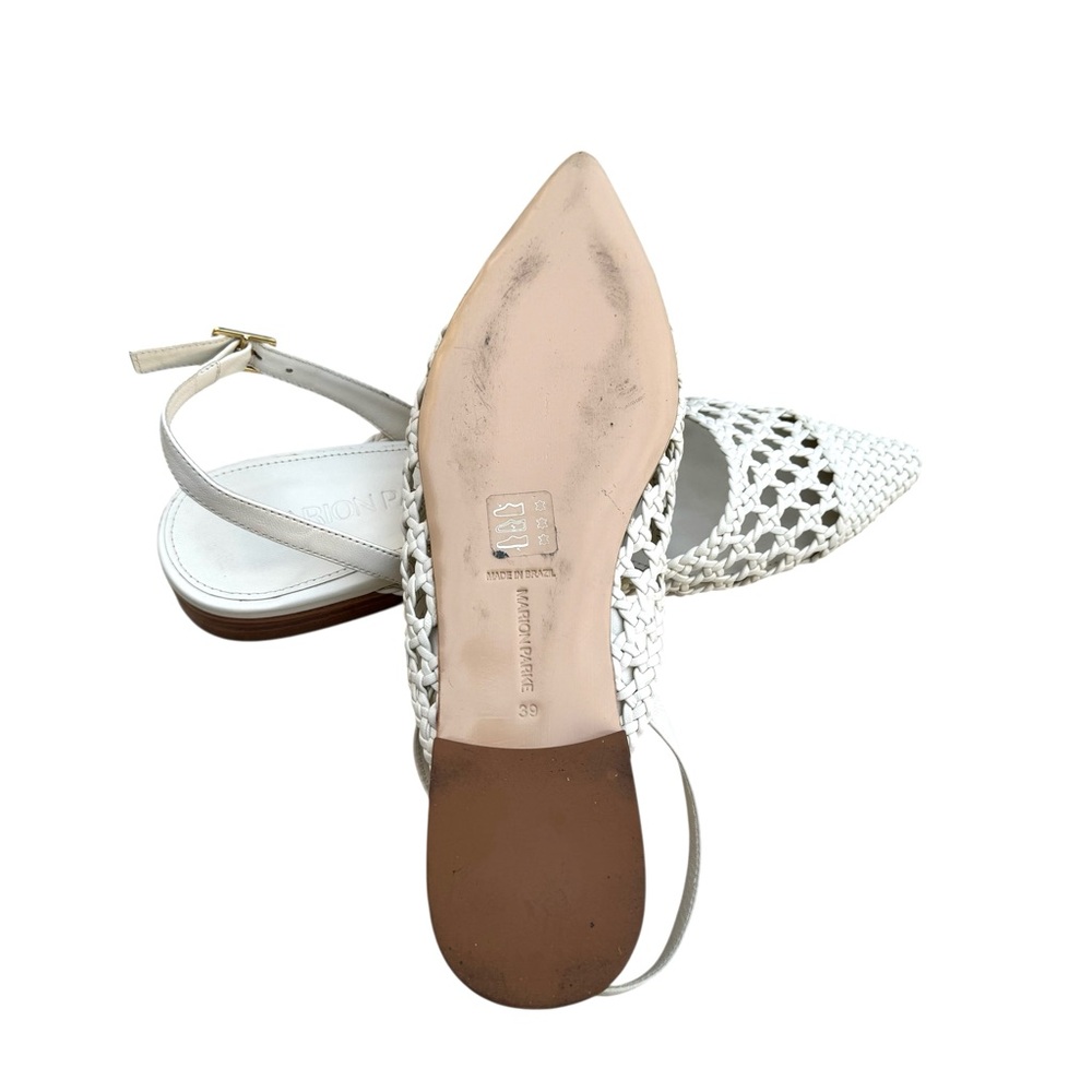 MARION PARKE Patty Slingback Flat Sandals White Braided Leather - Picture 13 of 16